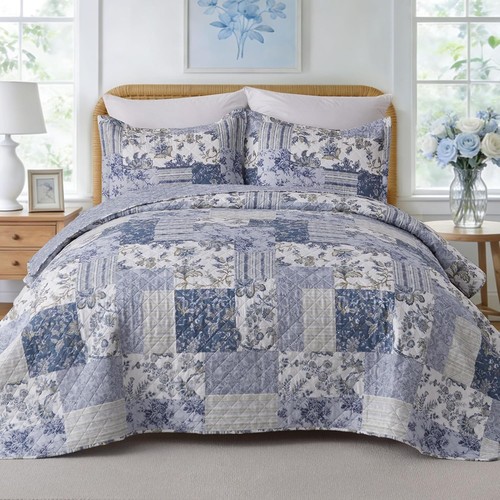 Queen blue white floral - queen,